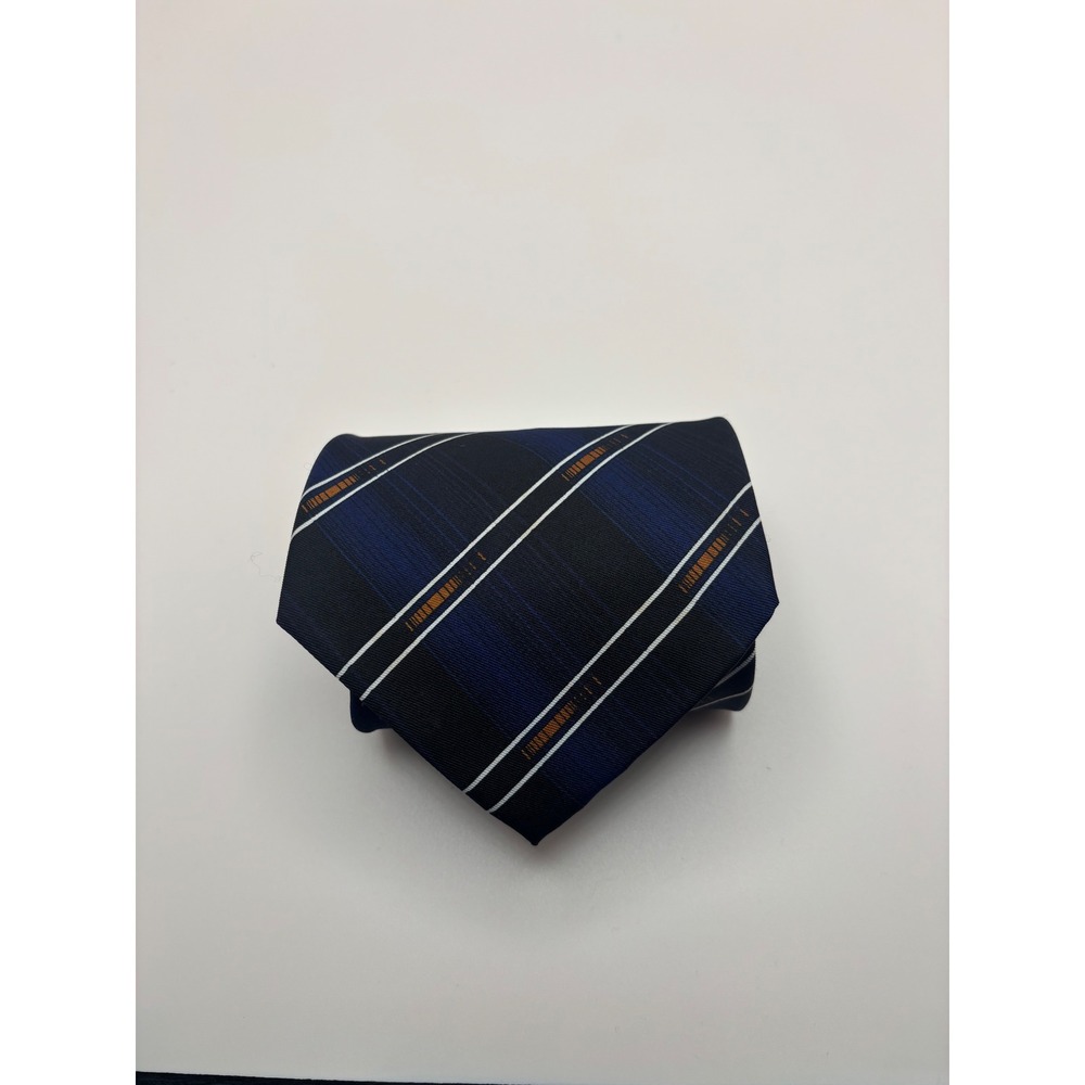 Clericci Handmade Mens Necktie Navy Blue Black White Orange Diagonal Striped Tie
